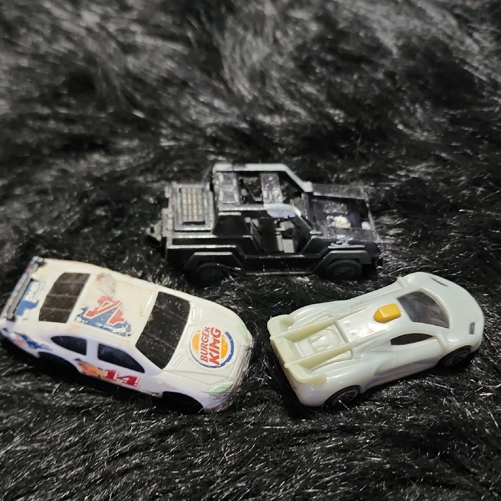 Kids Toy Car Set - Black, White, and Cream. Vintage Play Vehicles.